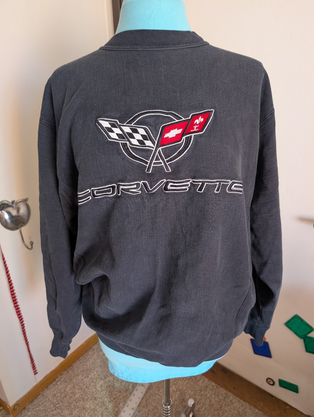 Corvette Embroidered Logo Black Crewneck Sweater Vintage